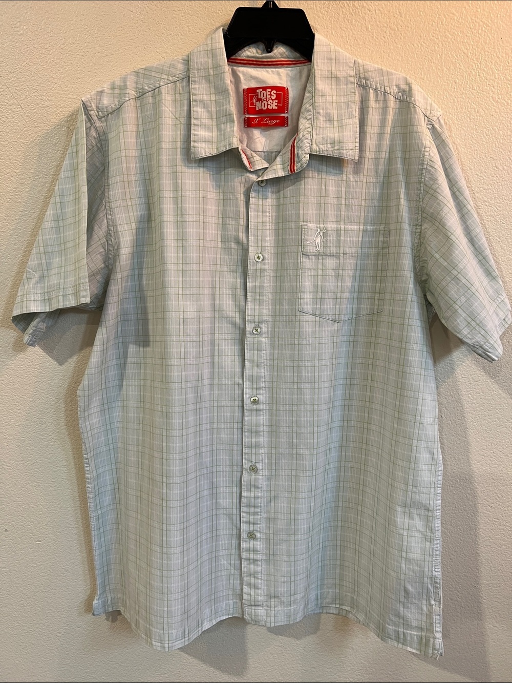 TOES ON NOSE Woven Short-Sleeve Button-Up Shirt Plaid White/Light Green Men's XL